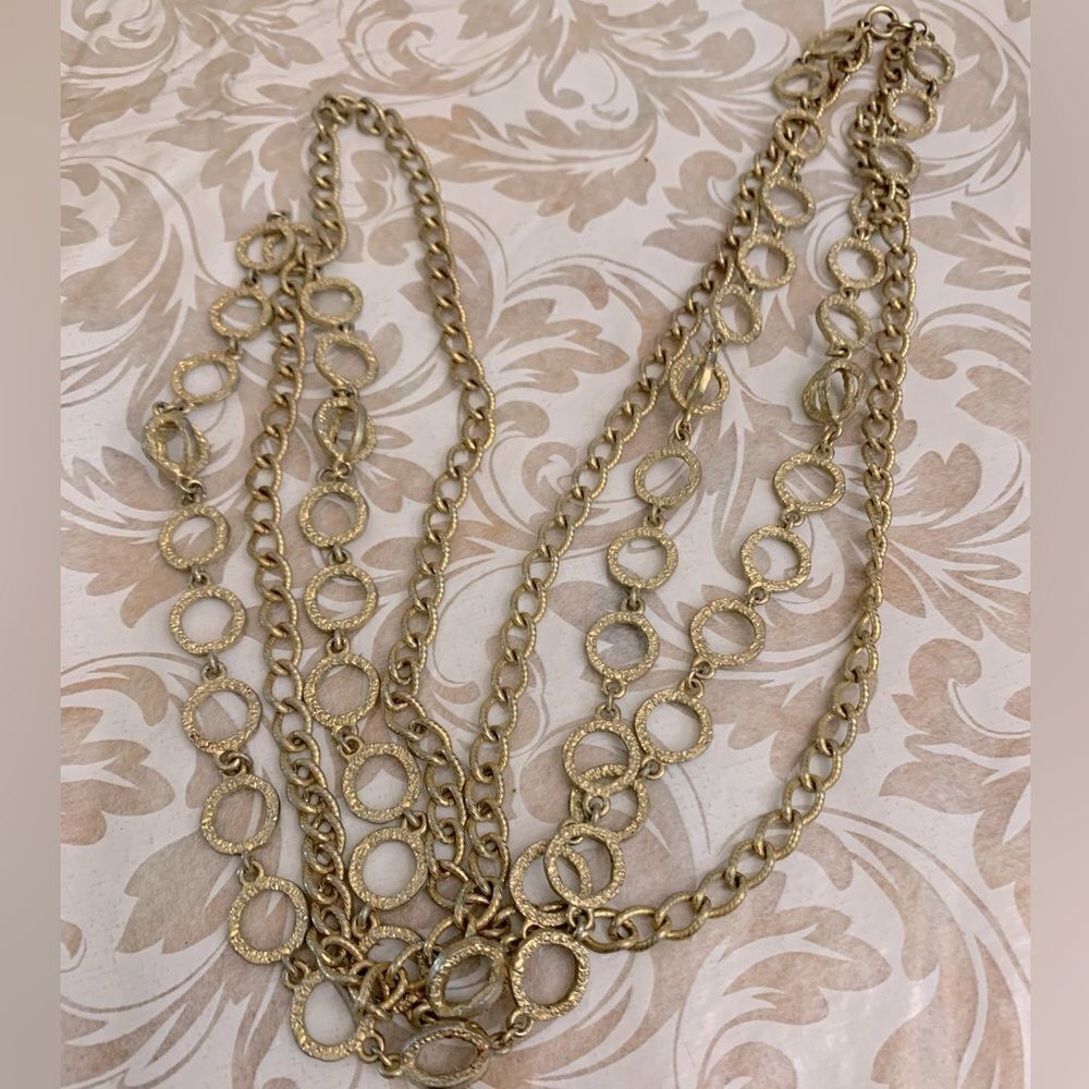 Vintage Brushed Gold Tone Necklace 2 Strand 20” Gorgeous